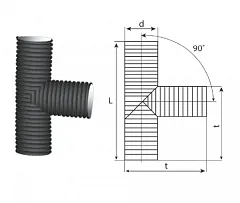 Тройник 90° гофрированный канализационный 133/110 пэ SN8/SN6